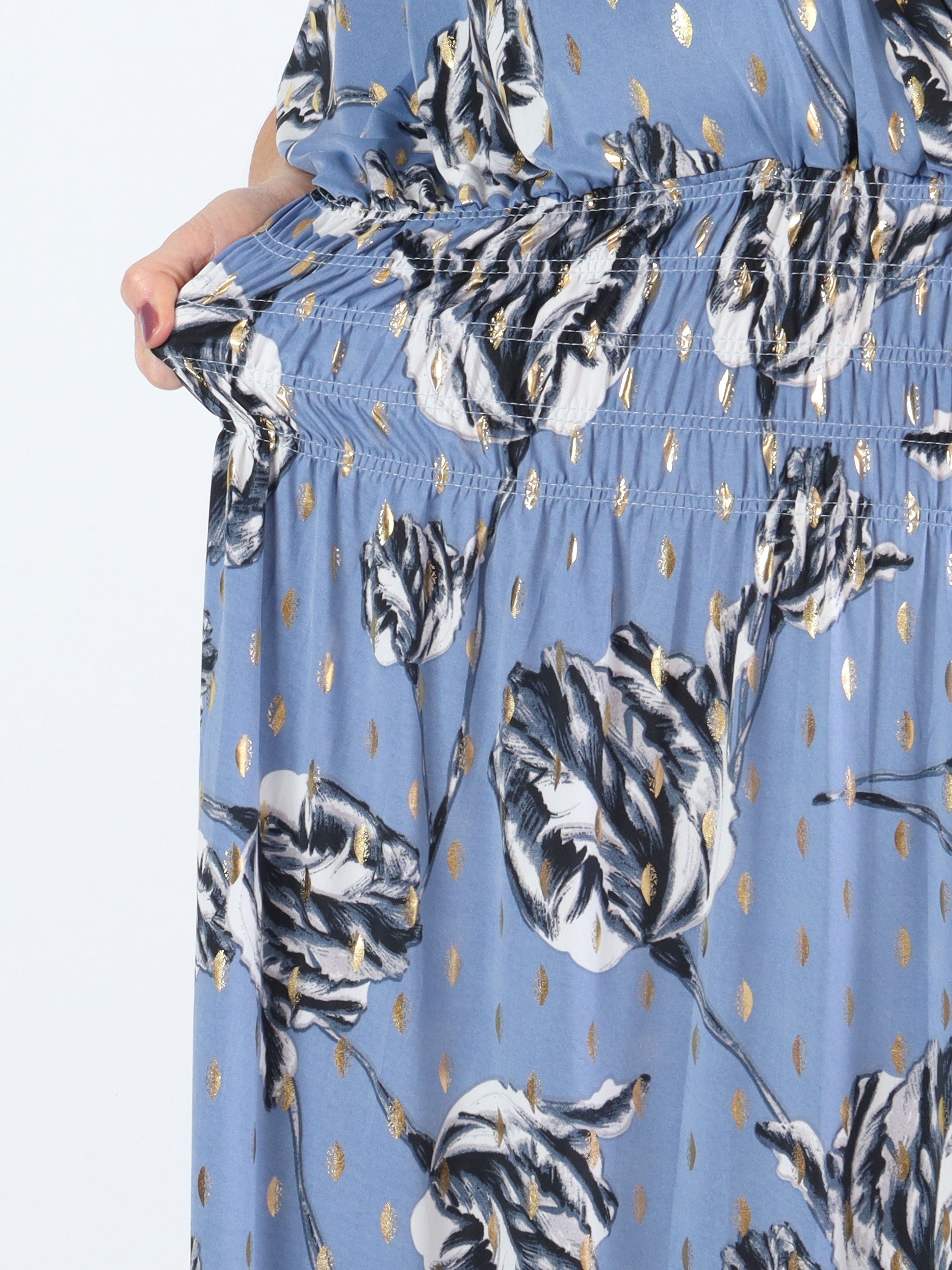 Pams Rose - Lång stretchig plus size klänning i skrynkelfritt material